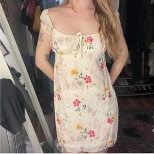 Urban Outfitters Cream Dress with Pink & Yellow Floral Print